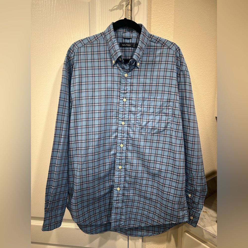 Nautica Men's Casual Blue Checkered Shirt